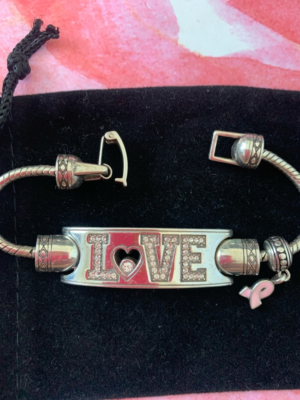Brighton Silver-Tone LOVE Bracelet with Pink Accent